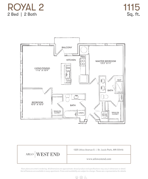 a floor plan of a two bedroom apartment with a bathroom and a closet